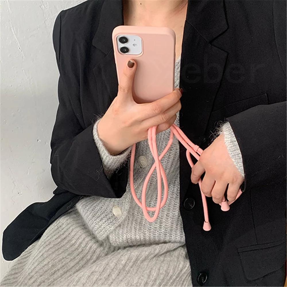 Cordon Tour de Cou Cordon Silicone Liquide Coque Pour iPhone 13 16 12 Mini 14 15 Pro Max X XS XR 7 8 Plus SE Sangle Collier Housse Souple