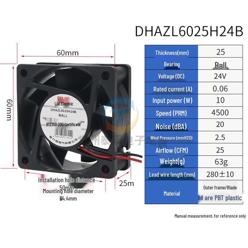 

Delixi 24V DC Axial Cooling Fan for Electrical Cabinets, 60x60x25mm
