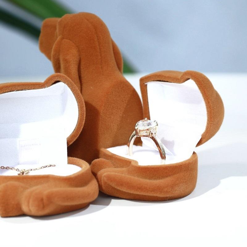 1Pcs Cute Animal Brown Puppy Wedding Ring Box Storage Case Velvet Jewelry Box Organizer Earring Necklace Display Packaging Gift