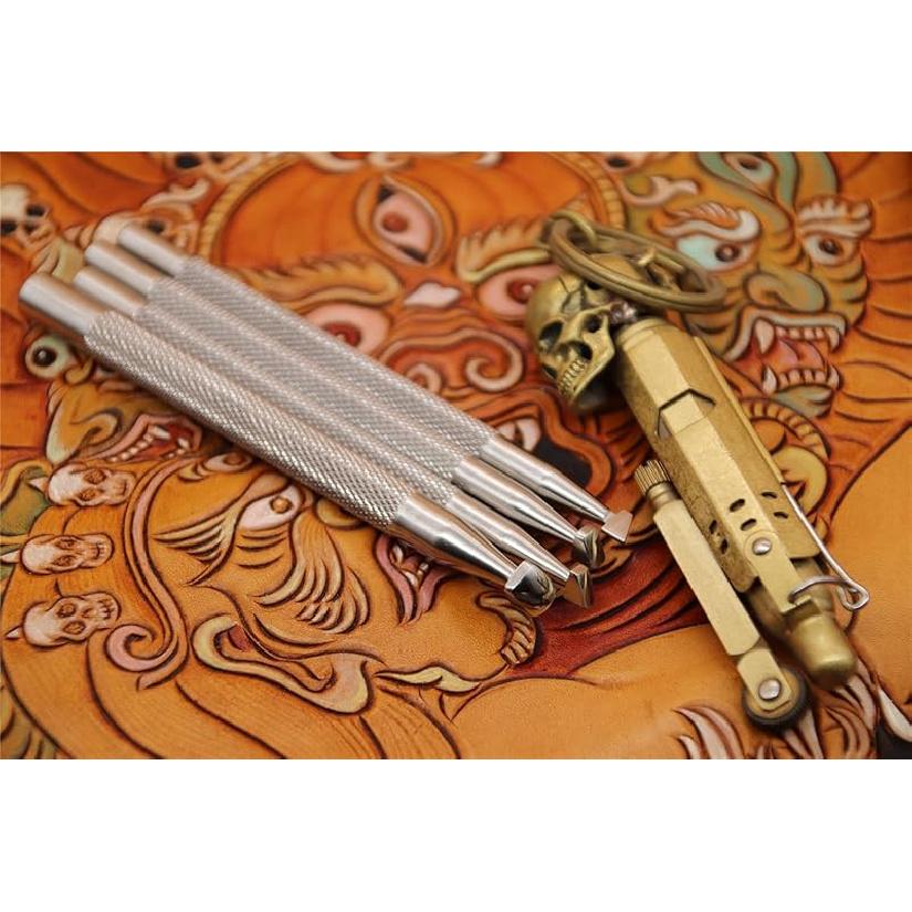 Leather Stamping Tool Beveling Undercut Beveler Stamps 304 Stainless Steel Carving DIY LeatherCrafts Tools (Full Set, 4pcs (XS+S+M+L))