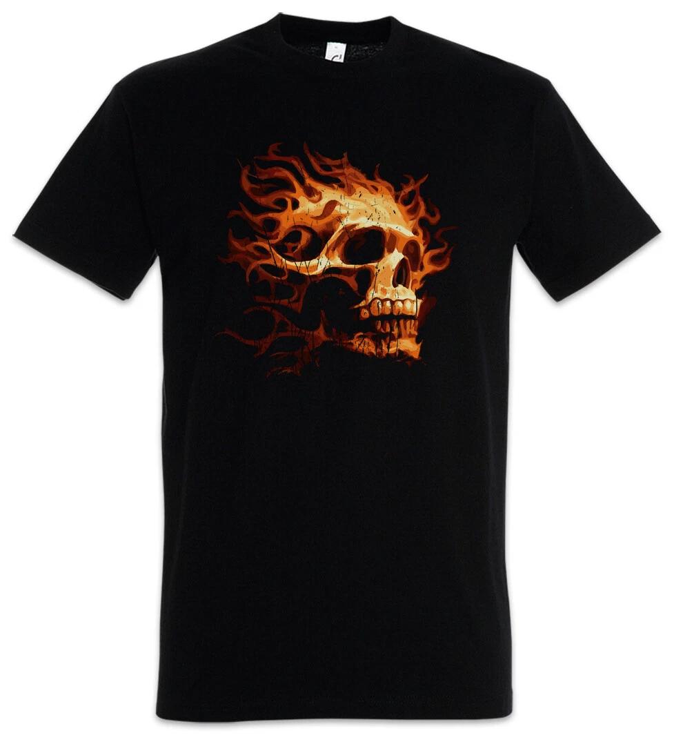 Burning Skull I Mens T-Shirt Tattoo Art Rockabilly Skeleton Flames Ink L