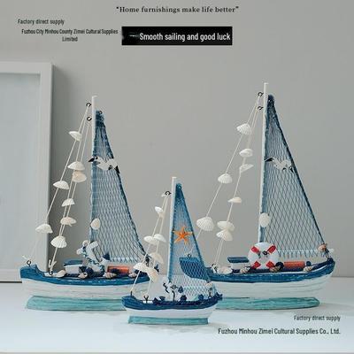 Hölzerne Segelboot-Figuren im mediterranen Stil - Kleine dekorative Handarbeits-Ornamente