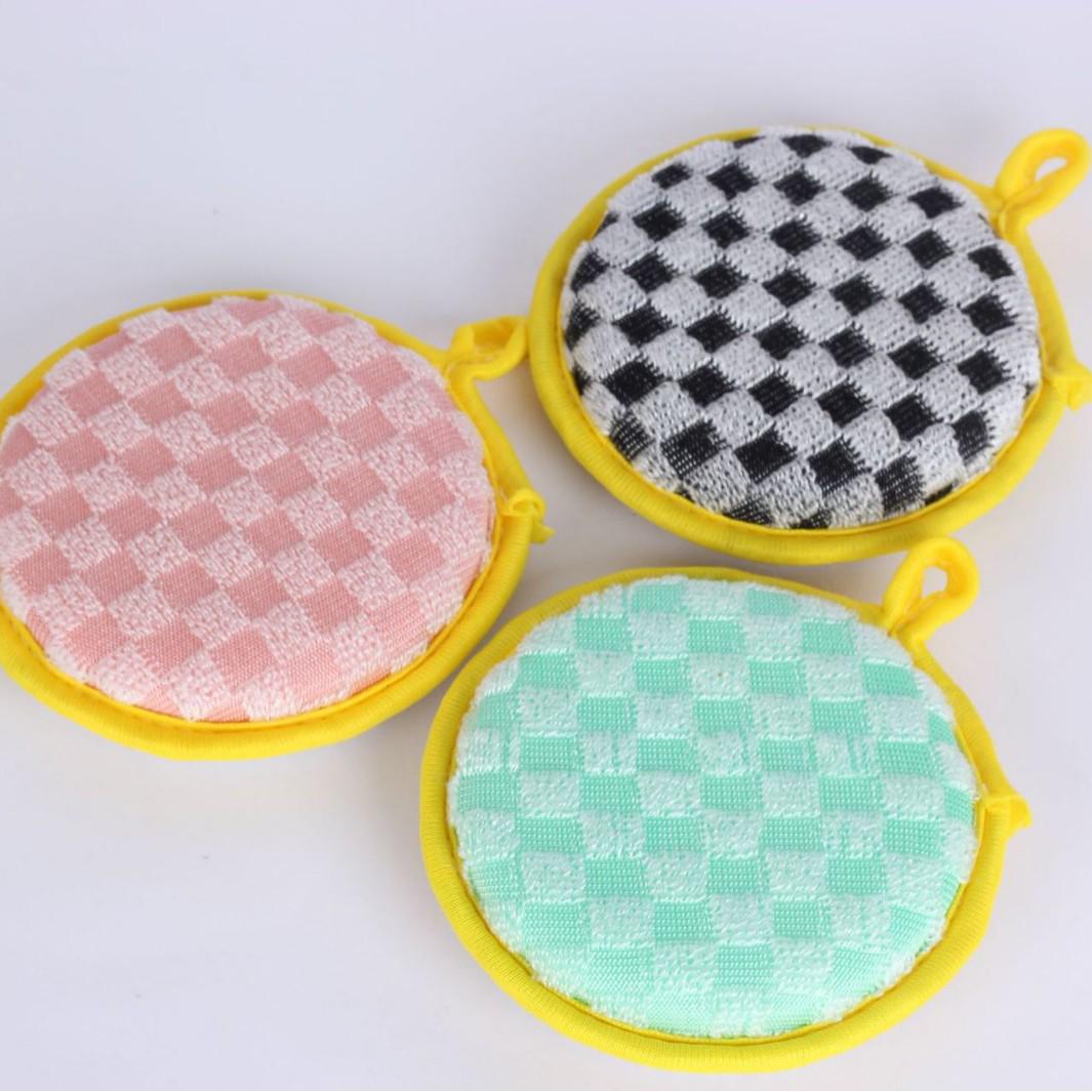 Bamboo Fiber Double-Sided Dishcloth & Round Sponge Scrubber Bamboo Fiber Ingot Towel 2.5cm