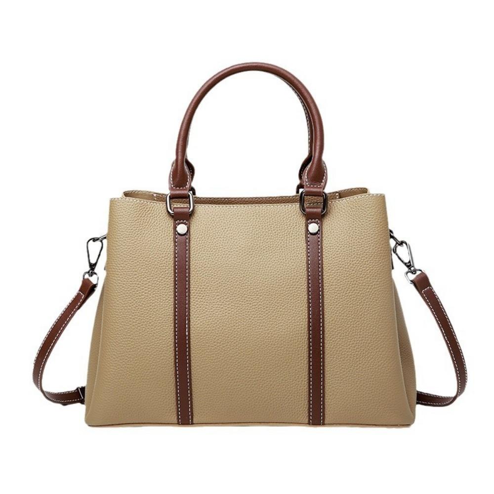 One Shoulder Messenger Bag Large Capacity Contrasting Bag First Layer Cowhide Handbag Versatile Leather Women's Bag