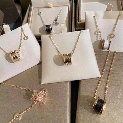 Collier en argent sterling 925 Bv chaîne à forage complet en or rose petite jolie taille bijoux en céramique collier couple homme et femme