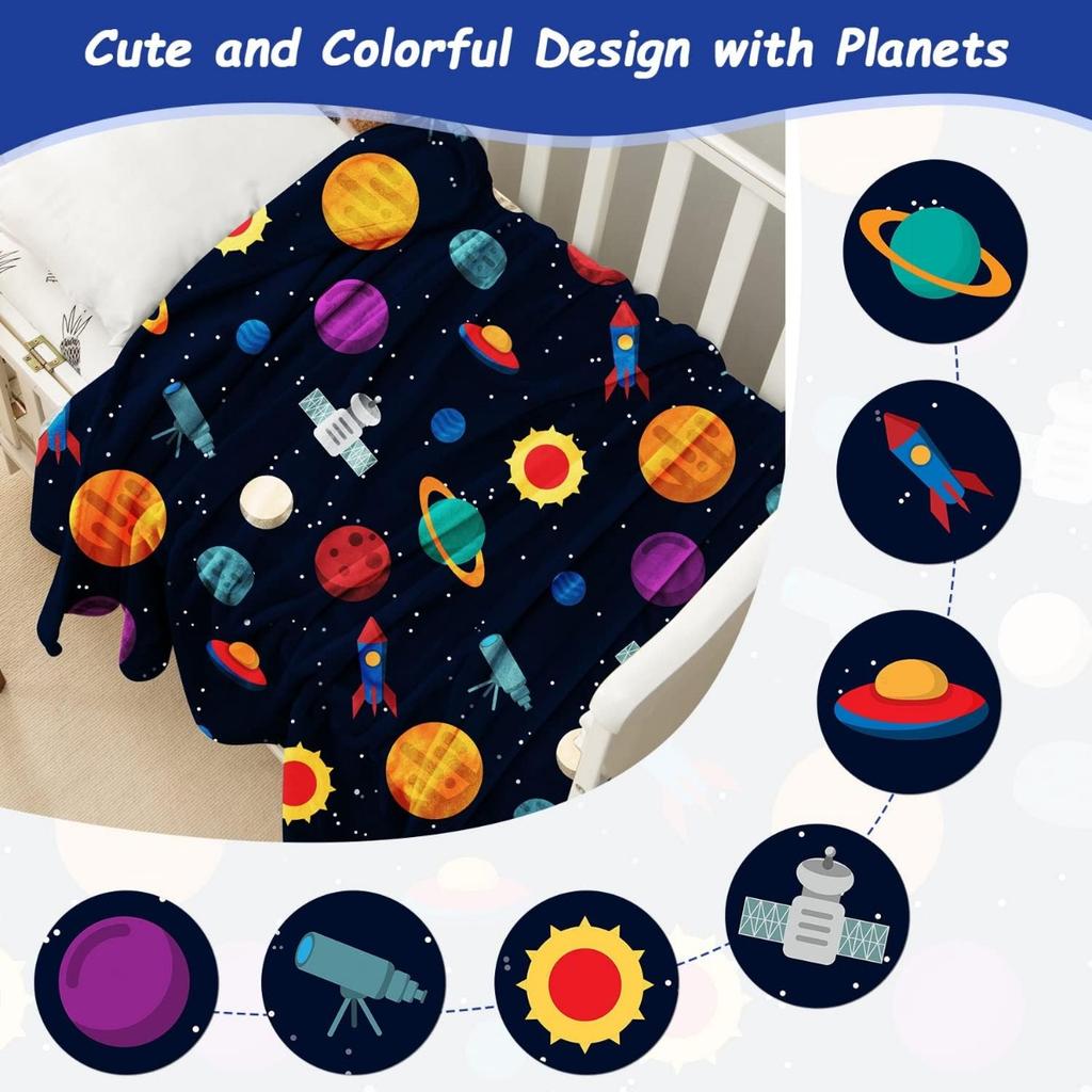 Soft Blanket for Kids Boys, Cozy Toddler Boys Girls Birthday Gifts Fuzzy Cute Outer Space Throw Blanket for Couch Bed Car, Black