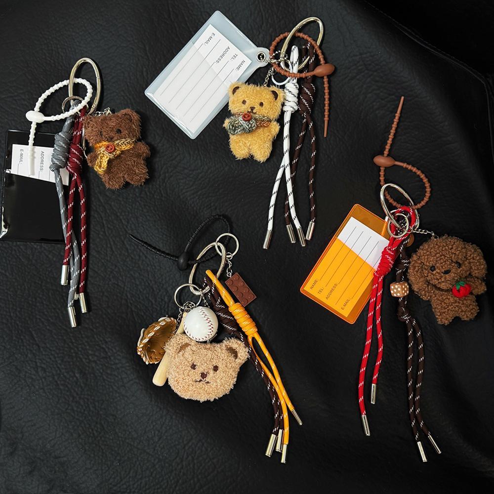 Y2K Braided Rope Bag Pendant High-grade Cute Plush Bear Keychain Pendant With Card Holder Fashion Bag Accessories for Women Girl