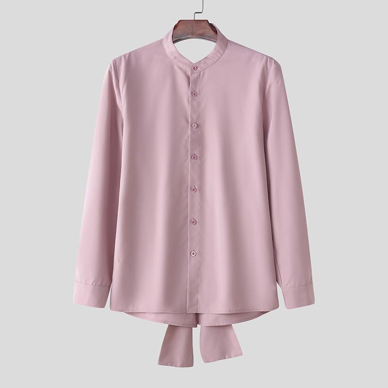 

INCERUN Мужские рубашки с длинным рукавом и открытой спиной, свободные, для вечеринок, топы 2XL розовый