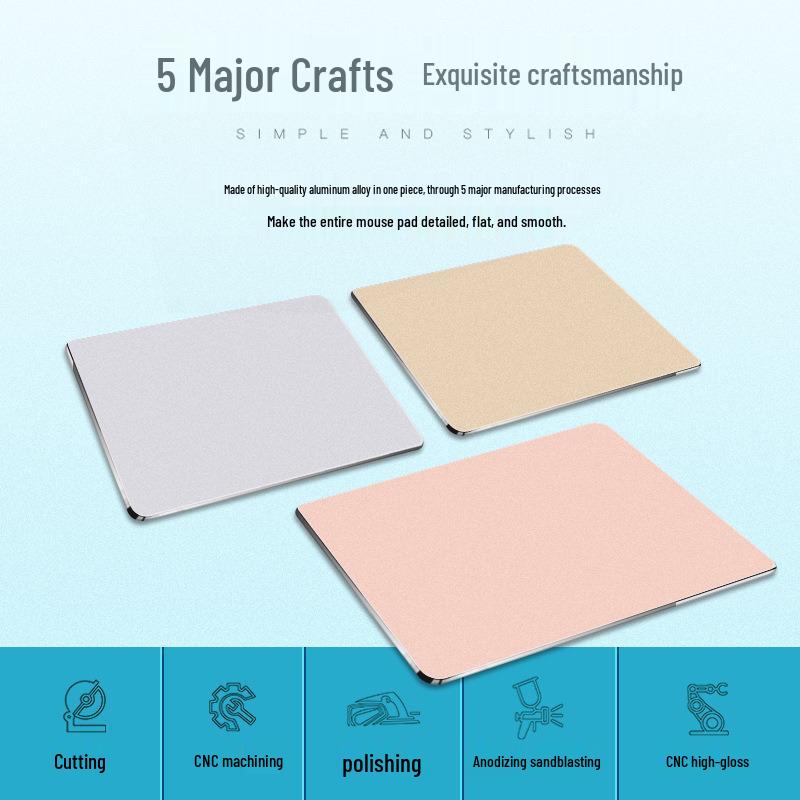 Large Non-slip Stain-resistant Aluminum Mouse Pad, 220x180mm, Customizable