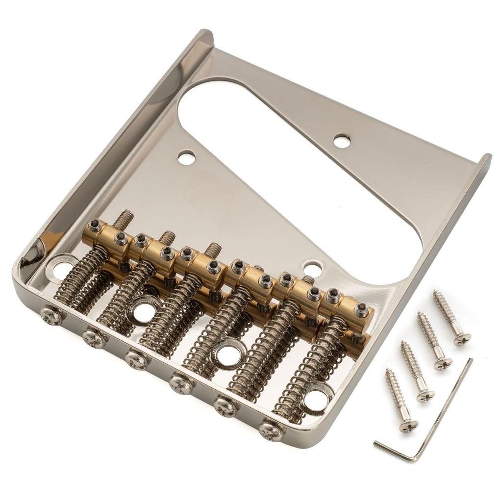 Musiclily Pro Vintage Telecaster Barrel Brass Steel Nickel Plate for Squier Import Tele Electric Guitars 10.8mm Bridge, 6-Way Saddle, Plate,