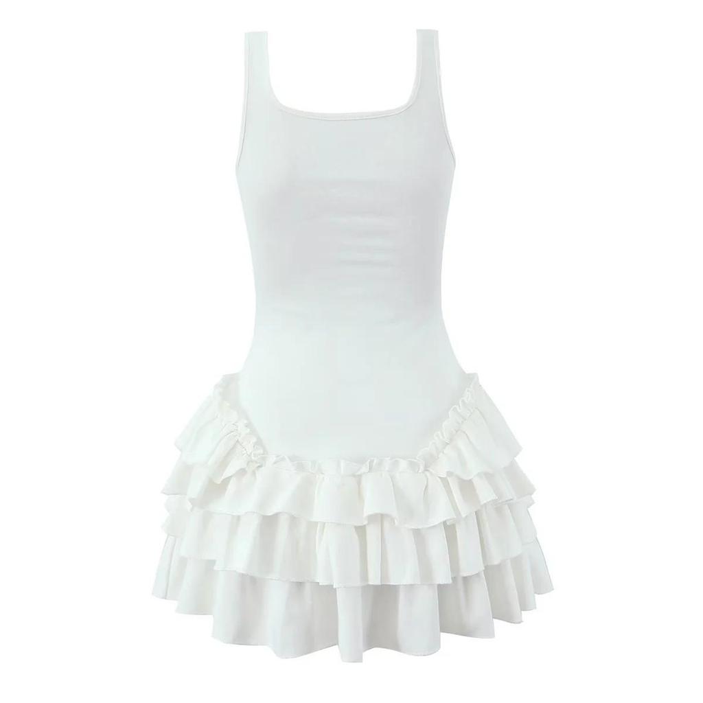 Chic French Square Neck High Elastic Sleeveless Mini Dress - Spring/Summer 2025 Collection