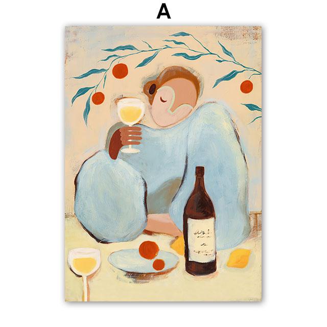 Boho Abstract Girl Wine Lily Flower Illustration Wall Art Canvas Painting Nordic Poster And Prints Picture For Living Room Decor