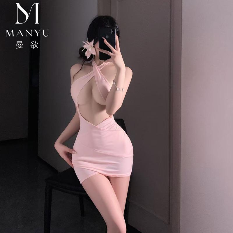 Open chest seduction dress pajamas passion fun underwear sexy perspective hip wrap secretary uniform sexy backless