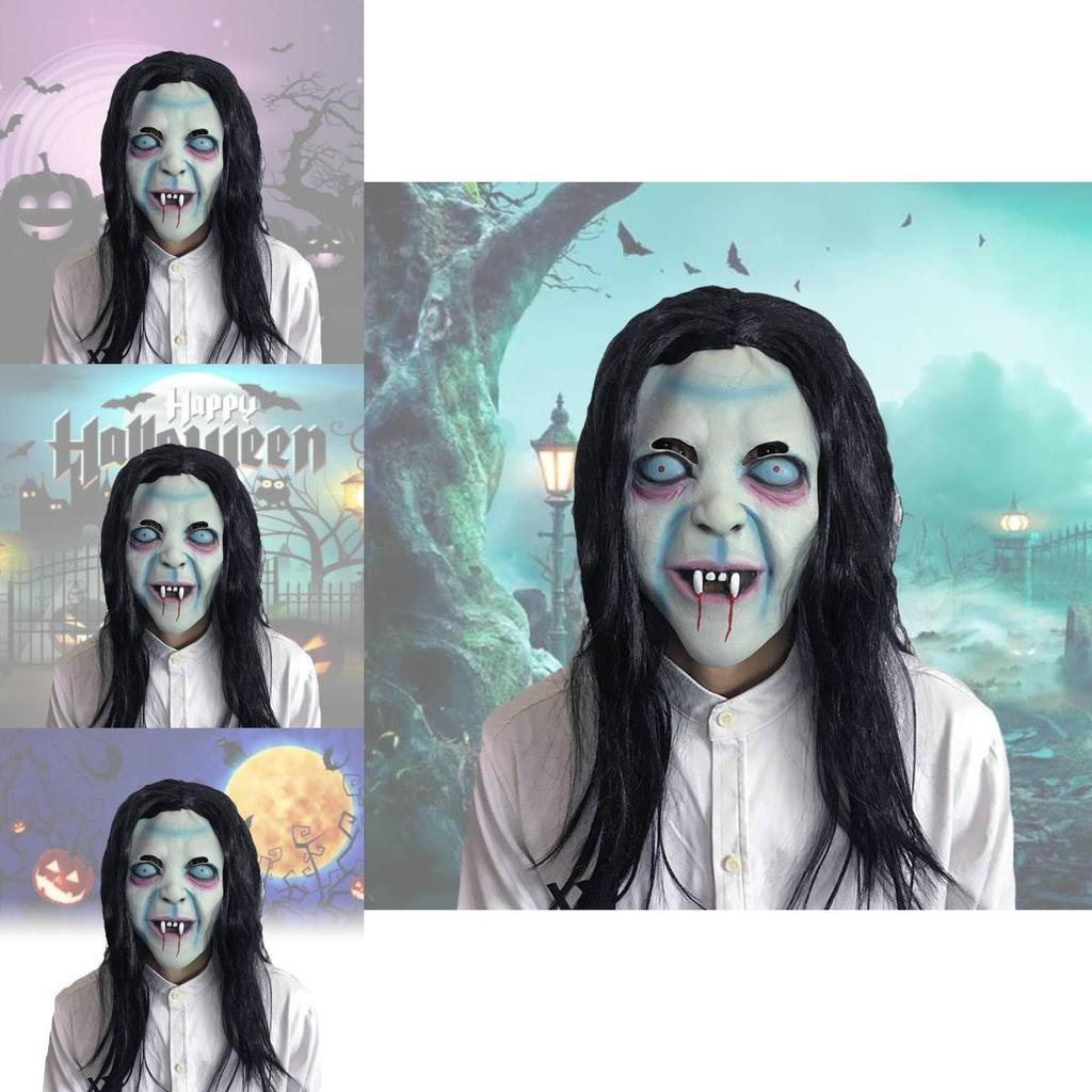 Gruselige Hexenmaske mit langen Haaren – unheimliches Geistergesicht für Halloween-Partys oder Cosplay-Events