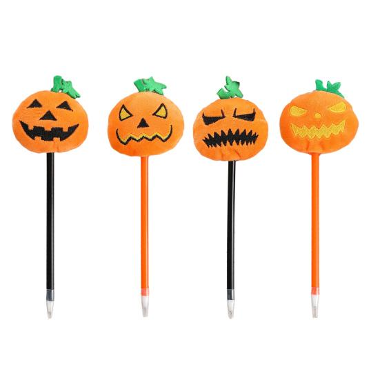Push Ballpoint Pen Halloween Pumpkin Gel Ink Pen, 0.7mm Rollerball with Plush Pumpkin, Student Novelty Black for Party Favors, Gift Supplies
