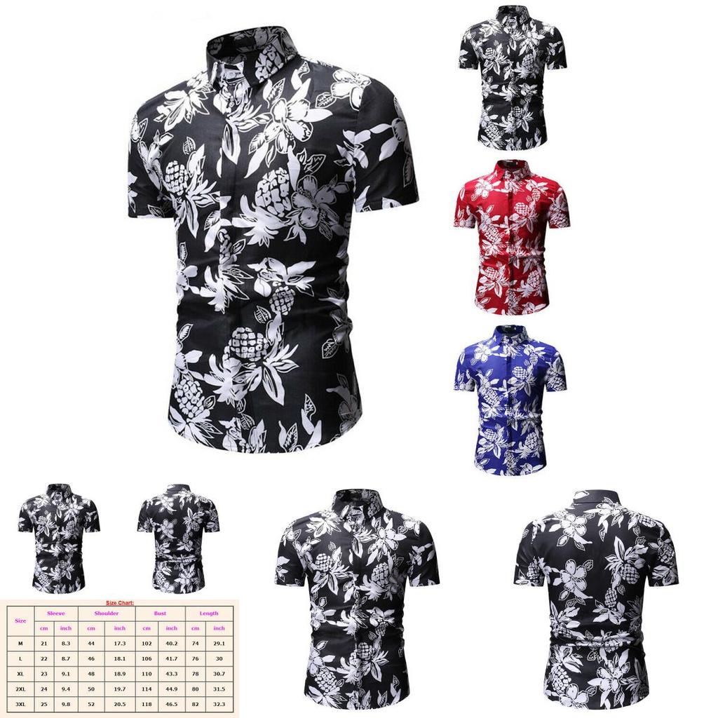 Luxurious Men's Hawaii Floral Casual Shirt With Short Sleeves And Slim Fit Design