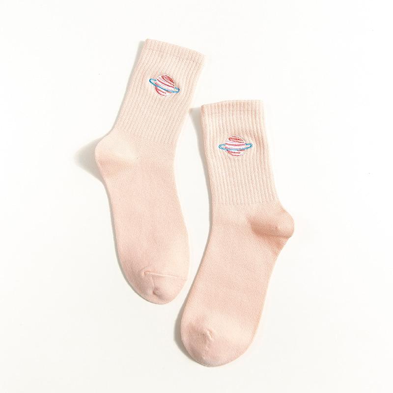 Japanese Harajuku Short Socks for Women Girls Ladies Cartoon Planet White Black Gray Green Pink Leisure Gift (SO10)
