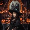 Tall Pointed Cone Top Halloween Hat Gothic Ruched Masquerade Cap  Halloween Party