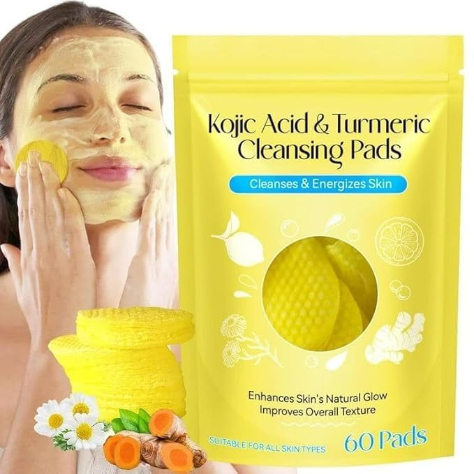 TROLEX Turmeric and Kojic Acid Face Cleansing Pads Dark Spots, Skin Brightening, and Acne Prevention with Vitamin C, Retinol, and Chamomile Hydrola