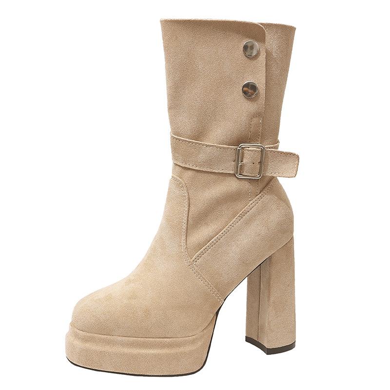 Versatile British Style High-heeled Medium Boots for Women 2025 New Autumn Models with Skirts To Increase Height and Thin Boots Martin Boots for Women