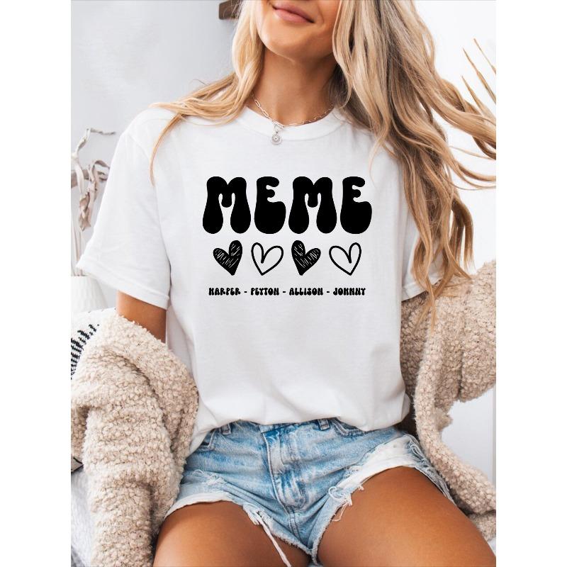 

Meme Print Spring/Summer Casual T-Shirt Round Neck Short-Sleeved Sports T-Shirt Women S Top S белый