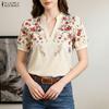 ZANZEA Women Casual V-neck Floral Print Short Sleeve Blouse