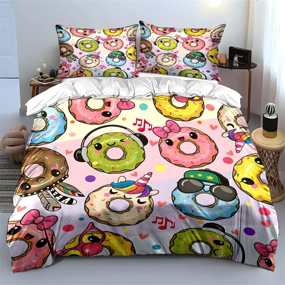Cartoon Donut Design Home Decor Multiple sizes kid's and adults' bedroom Exquisite 3PC bedding set, gift