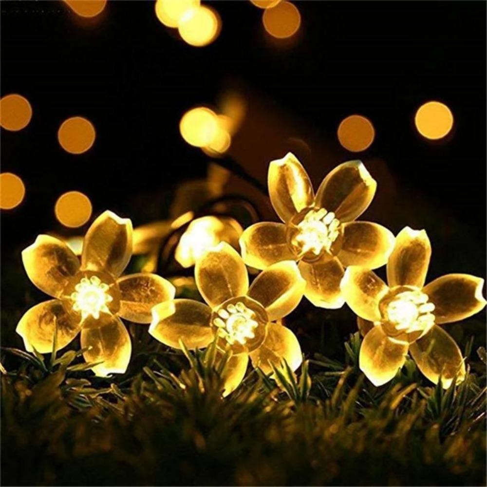 Cherry Solar String Lights 50LEDS Waterproof Solar Powered Fairy Lights 8 Modes Decorative Lights for Patio Fence Wedding