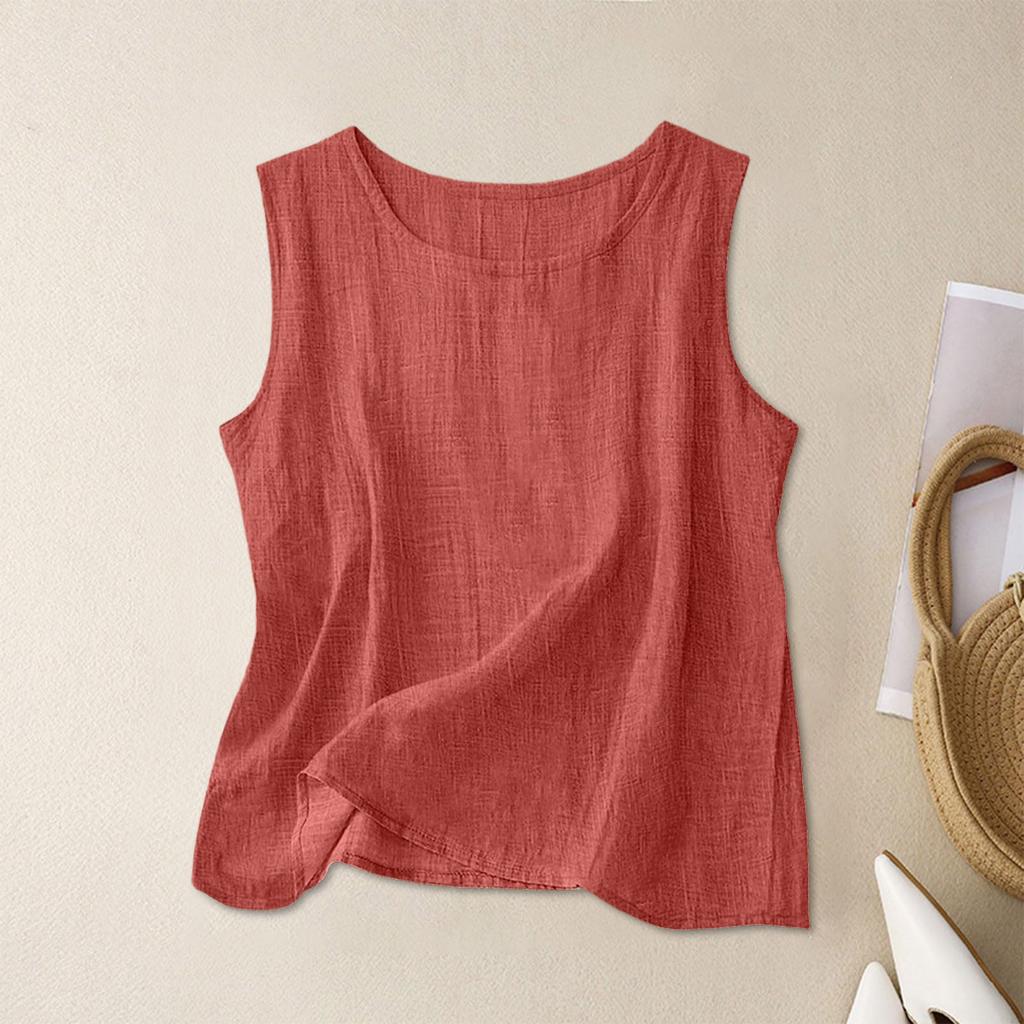 Women’s Textured Cotton Tank Top Crew Neck Sleeveless Relaxed Fit Casual Shirt Lightweight Summer Blouse for Daily Wear Work Travel Layering