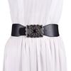 PU Waist Cincher Elegant Wide Chain for Dress Elastic PU Waistband Trendy Underbust Waist Chain Wide Belt