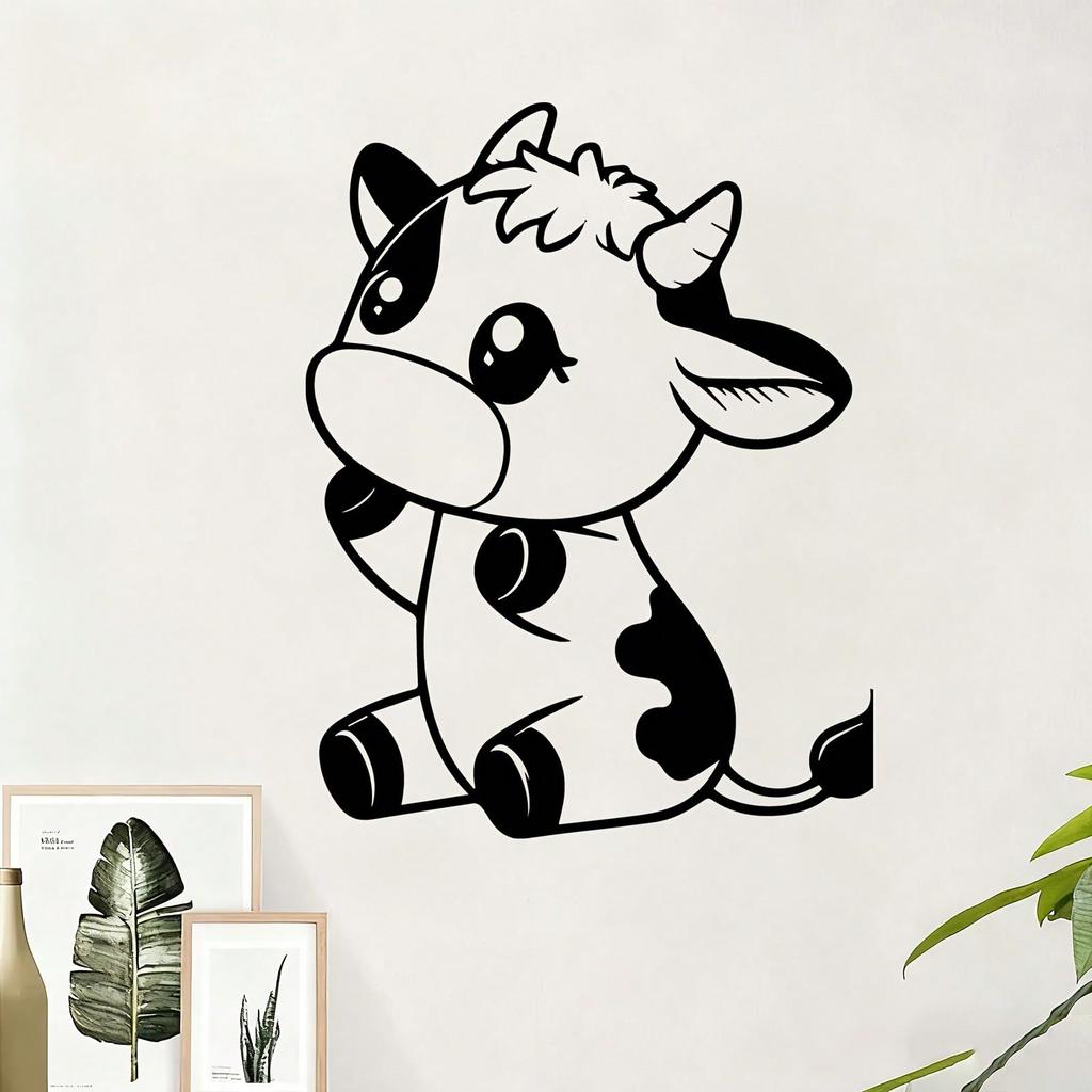 Vivid Eyed Powder Coated Cow Calf Metal Wall Art Farmhouse Statue Gift