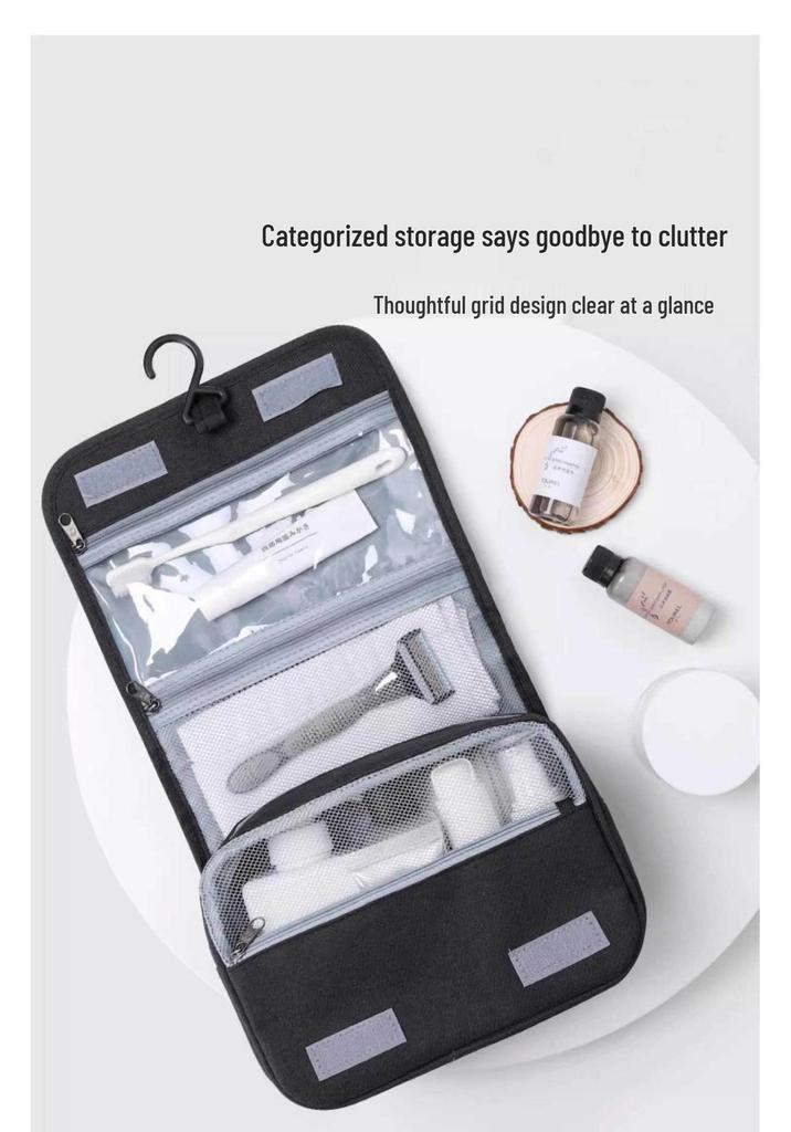 Foldable Waterproof Travel Wash Bag with Wet/Dry Separation and Wall-Hanging Design