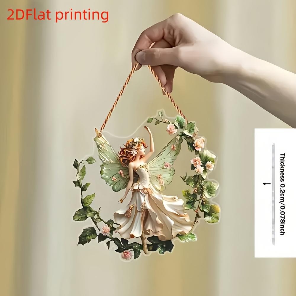 Coroniță de Crăciun boemă plată 2D, pandantiv cu luminițe de zână, design rafinat cu flori și zâne, decorațiune de sărbători pentru grădinărit acasă, cadoul perfect