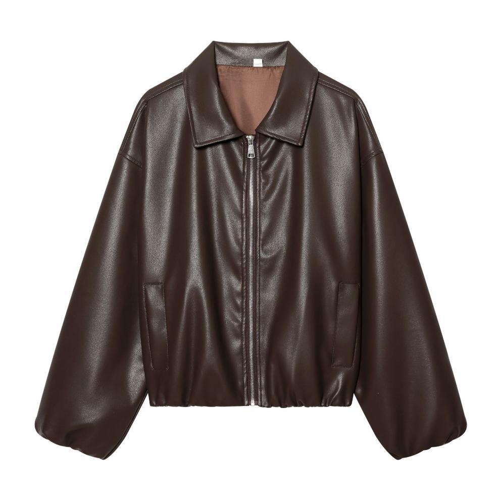 European and American style, new women's clothing, fashionable and versatile, simple and versatile imitation leather bomber jacket
