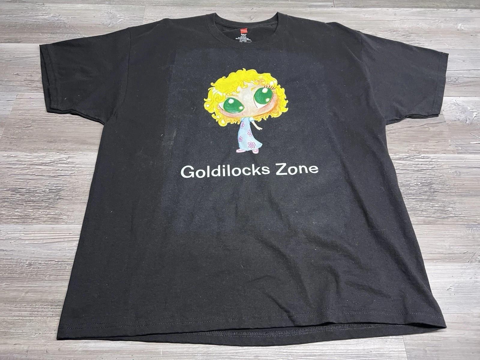 Cute Cartoon Funny Graphic Pun T-Shirt Goldilocks Zone Anime Black Mens Size XL 2XL