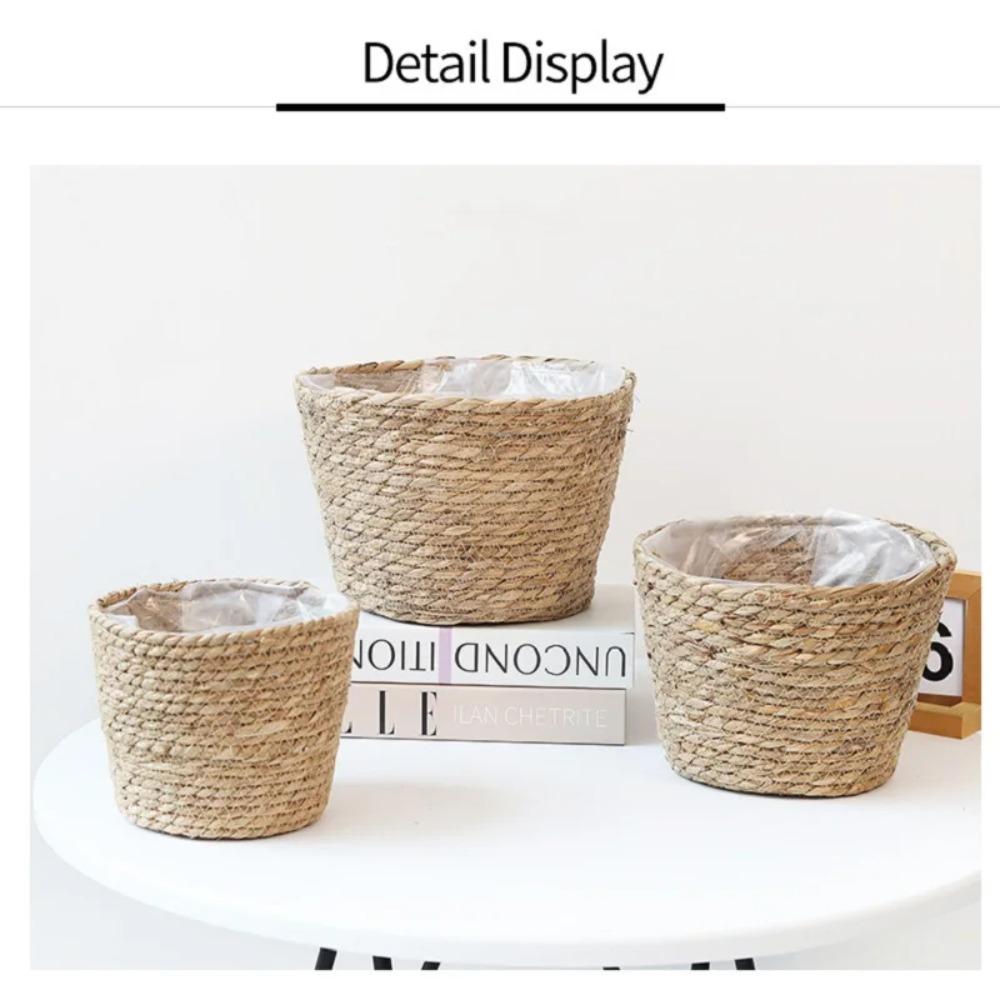 Weaving Straw Flower Basket Storage Function Storage Basket Woven Grass Flower Pot  Garden
