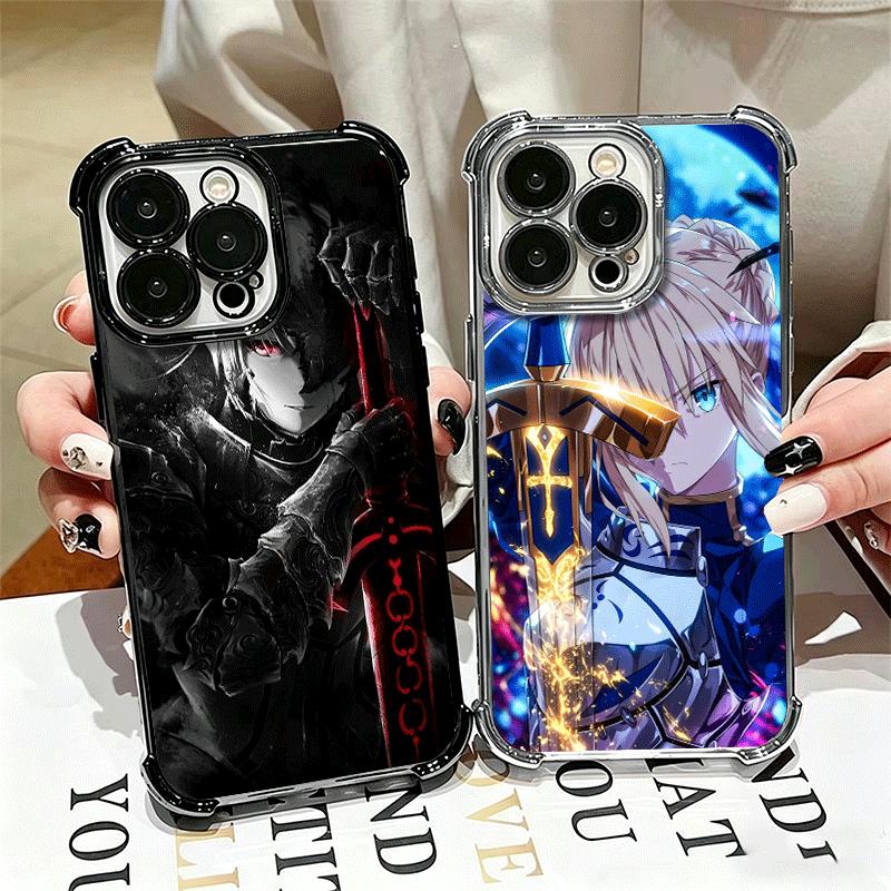 Fate Zero Stay Night Saber Plating Phone Case For Iphone 16 17 Pro Max Air 16E 14 15 Plus 12 13 Mini Anti-Fall Airabag Cover