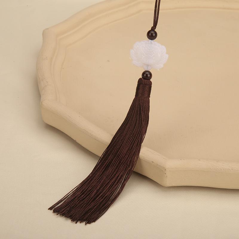 Double-Sided White Jade Lotus Tassel Fan Pendant - Antique Decoration Accessory