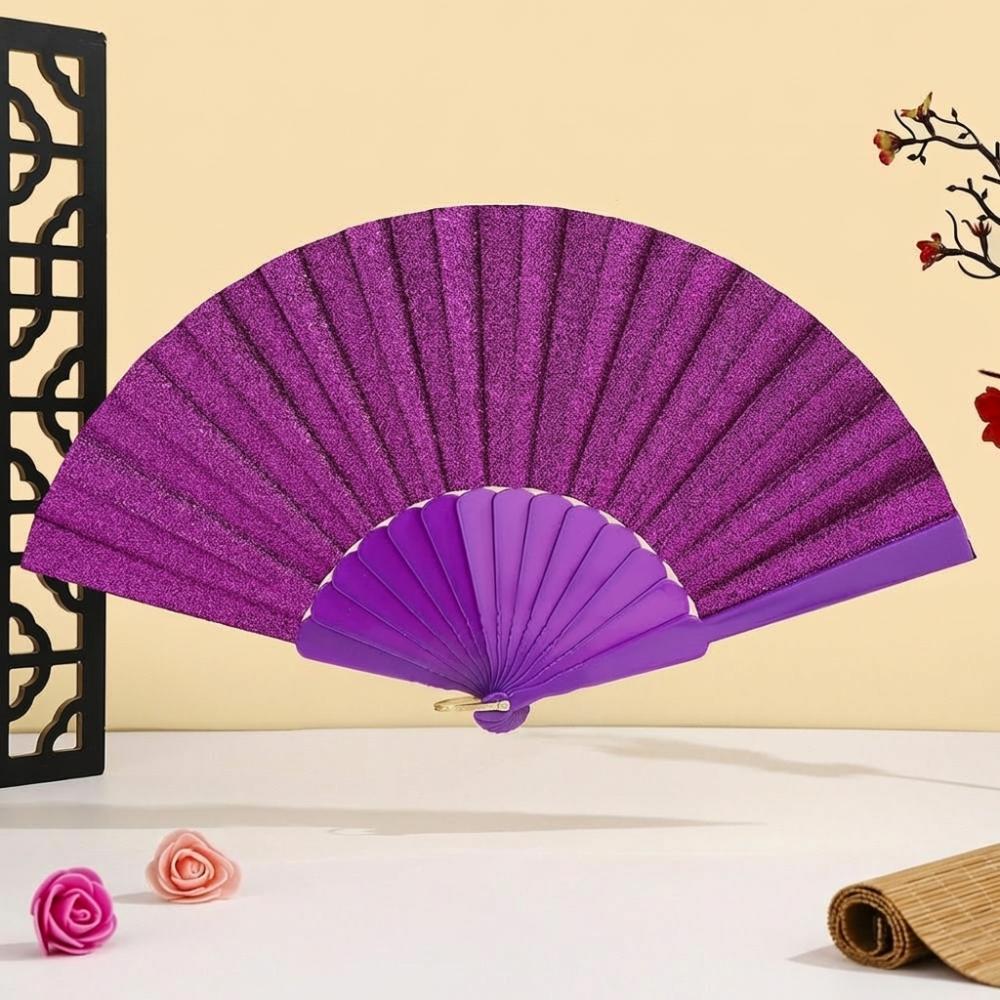 Leuchtender Falt-Handfächer Unifarbener Klassischer Fächer Leichter Kunststoff Glitzerfächer Festivals
