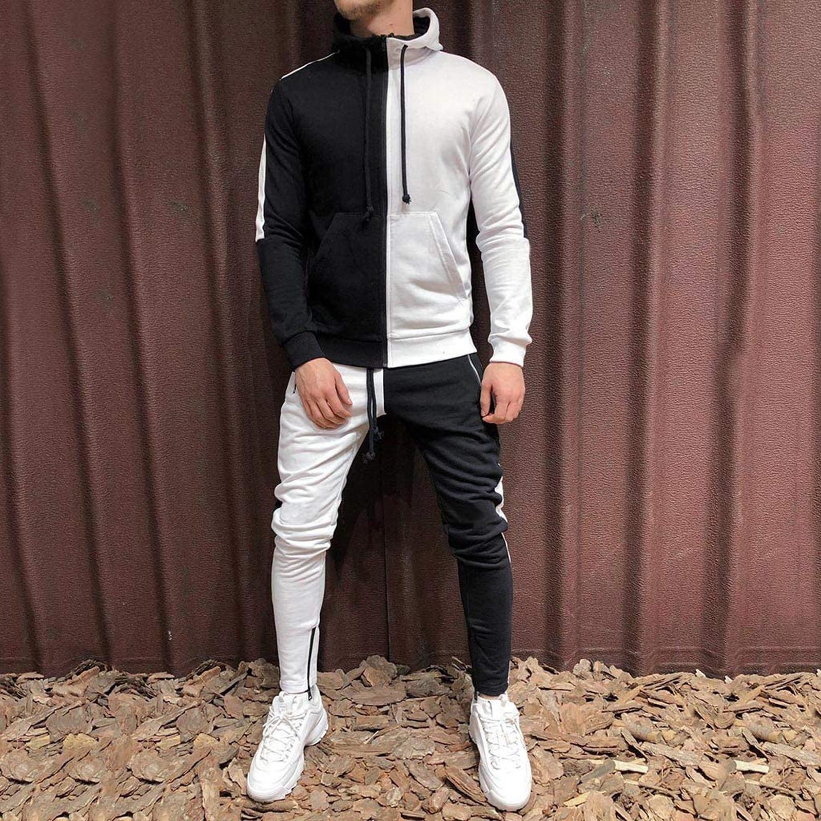 

Мужской весенний кардиган-свитшот с капюшоном и круглым вырезом, с цветными блоками L белый