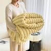 Flannel Nap Blanket Multi-use Office Car Sofa Throw Striped Rabbit Fur