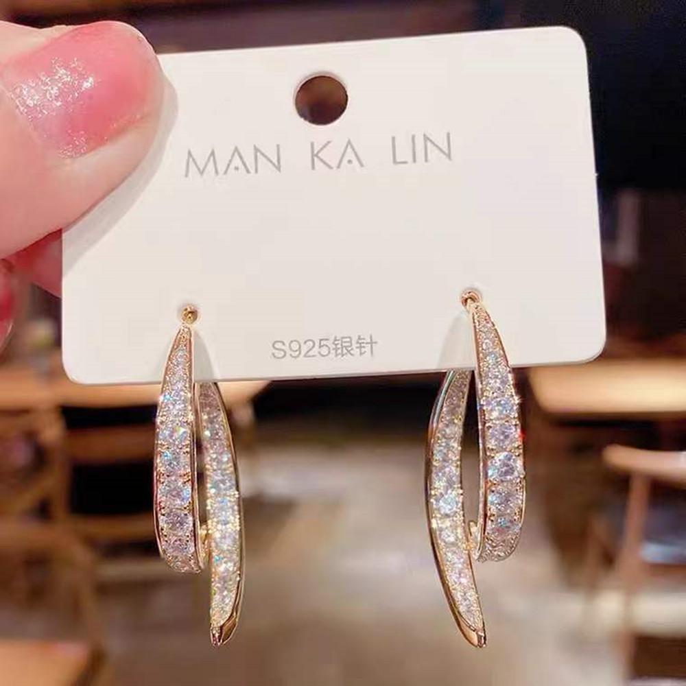2022 New Fashion Korea Unique Earrings Female Rhinestone Geometric Trend Shiny Earrings Party Zircon Exquisite Gifts Wholesale