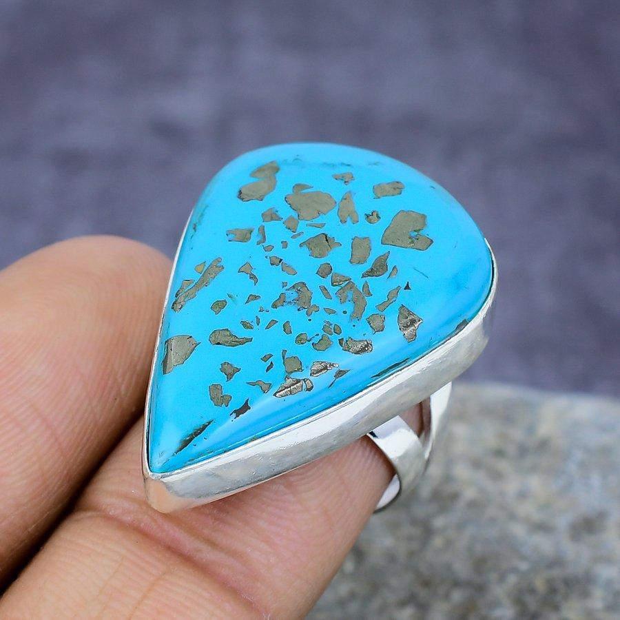 

Медно-голубой бирюзовый драгоценный камень 925 пробы Серебряные украшения Изысканное кольцо