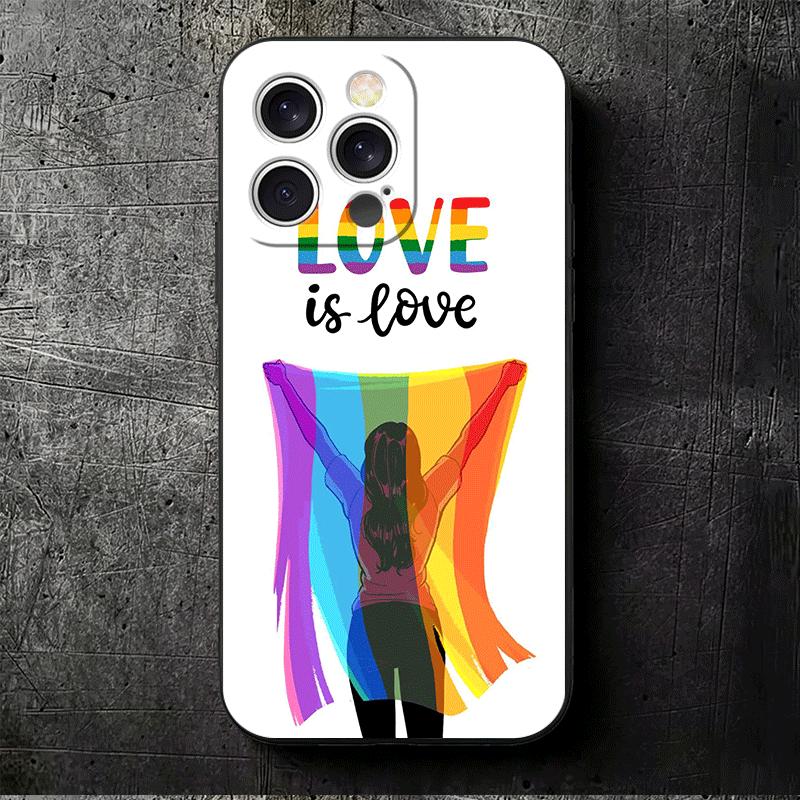 LGBT Rainbow Love Is Love Soft Phone Case for iPhone 16 16E 17 Air 15 Pro Max 14 Plus 13 Mini 11 12 7 Black Cover Back Shell