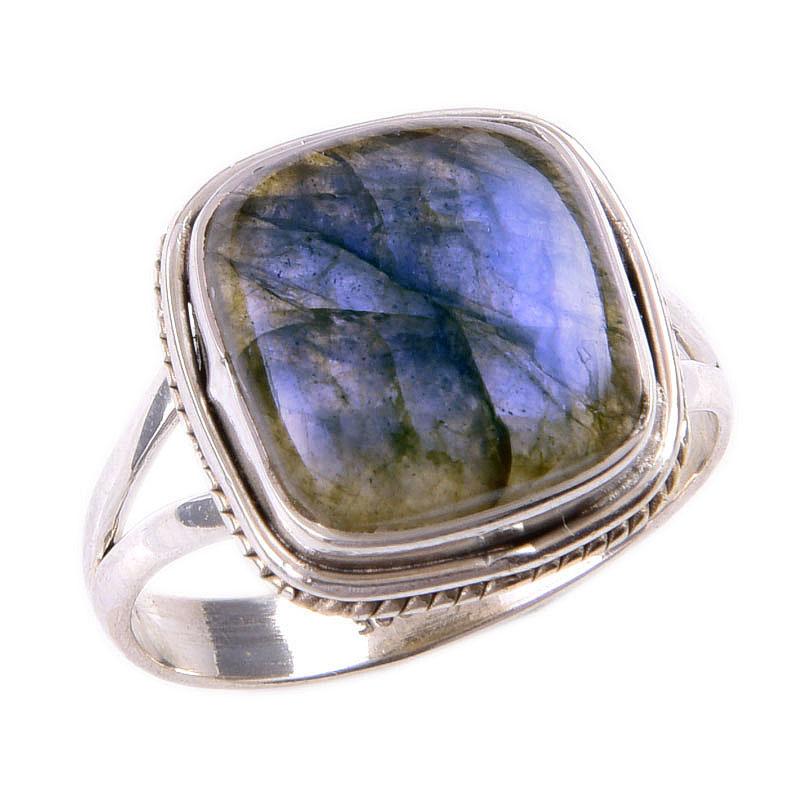 Natural Labradorite Gemstone 925 Solid Sterling Silver Jewelry Ring Size 9 S1J87