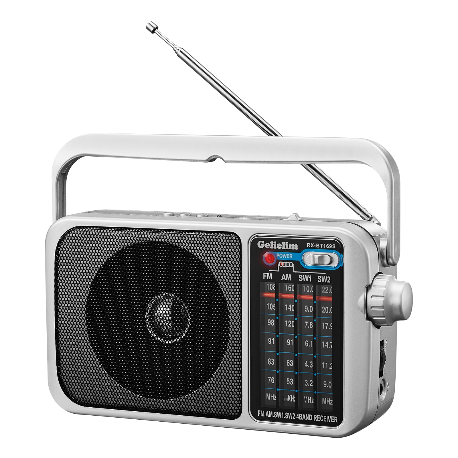 

Gelielim Portable Radio, FMAMSW1-2, Wide FM Compatible, High Sensitivity, Bass Enhancement, Large Station Display, USBSDTF Card Compatible, MP3