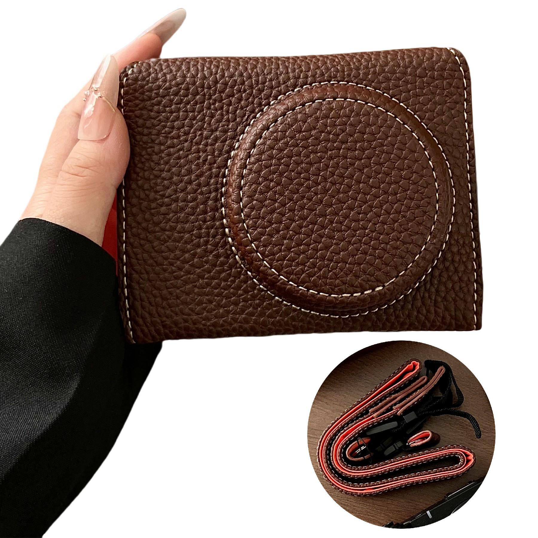 

For Canon PowerShot V1 Camera Case Battery Opening Leather Protective Cover with Shoulder Strap D