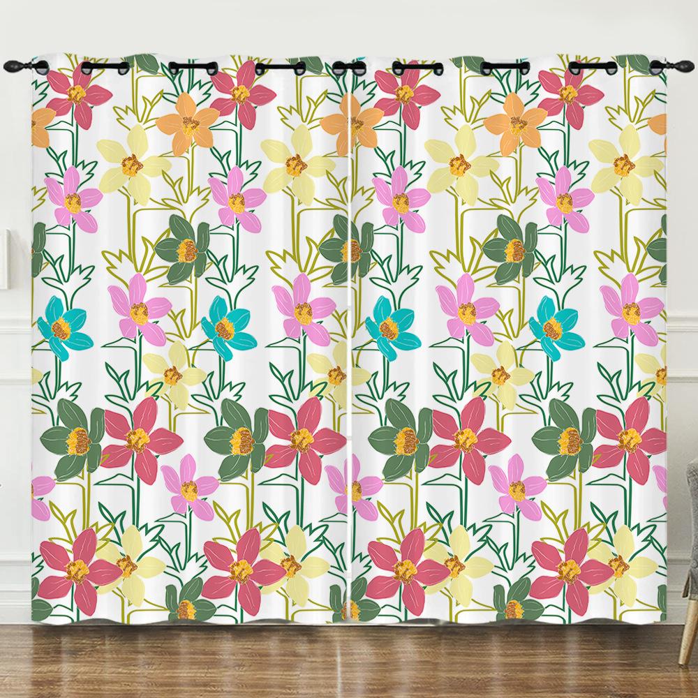Curtain Flower Simple Full Screen Flower 3D Digital Printing Blackout Curtain Punching