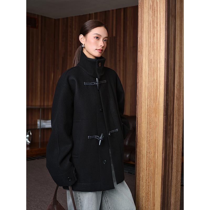 Corner buckle lazy silhouette wool coat women's double-sided
