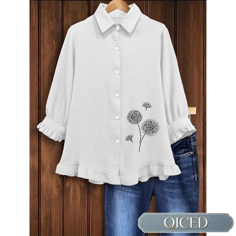 QICED Women's Fashion Casual Long Sleeve POLO Neck Blouses & Shirts Casual Chic